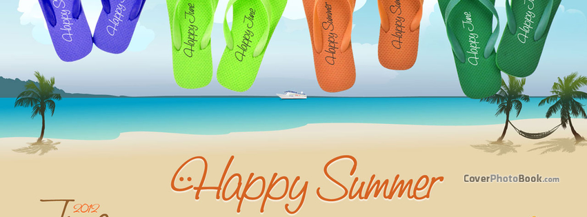 June Happy Summer Slippers Beach Facebook Cover Holidays