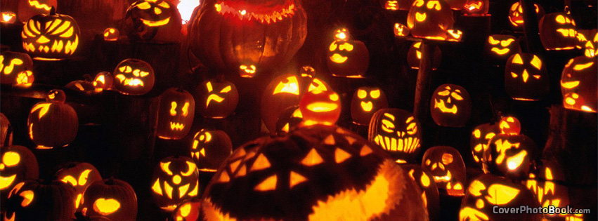 Many Evil Halloween Pumpkins Facebook Cover - Holidays