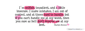 Marilyn Monroe Selfish, Free Facebook Timeline Profile Cover, Quotes